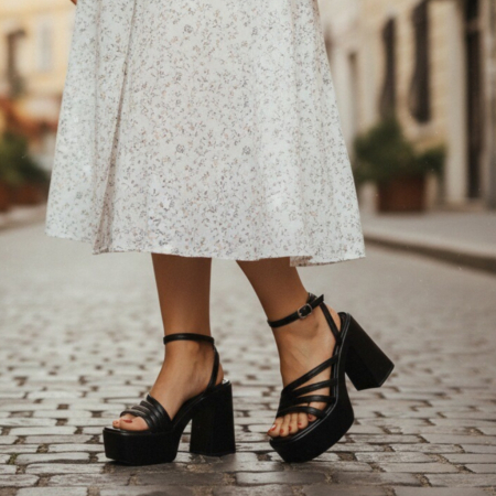 Sandale - Sandale elegante cu platforma si toc gros 1140negru