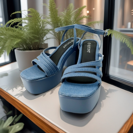Sandale - Sandale elegante cu platforma si toc gros 1140albastru