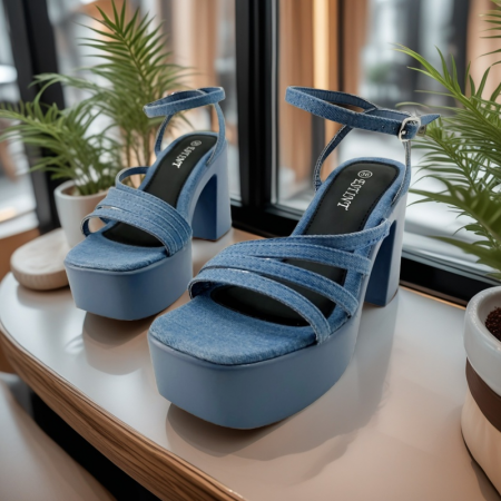 Sandale - Sandale elegante cu platforma si toc gros 1140albastru