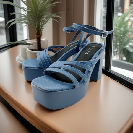 Sandale - Sandale elegante cu platforma si toc gros 1140albastru