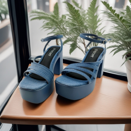 Sandale - Sandale elegante cu platforma si toc gros 1140albastru