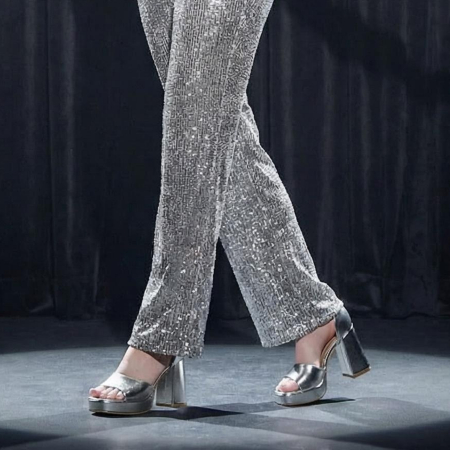 Sandale - Sandale elegante cu toc A23-520argintiu