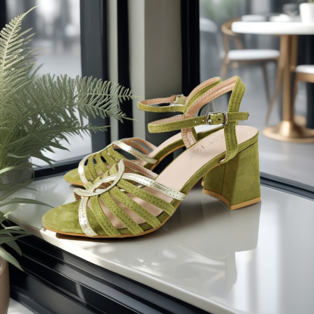 Sandale elegante cu toc A24-1053verde [7]