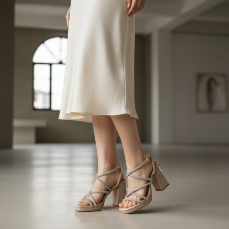 Damă - Sandale elegante cu toc A24-1062bej