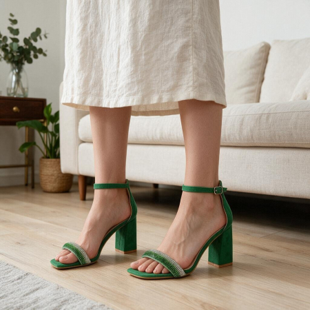 Damă - Sandale elegante cu toc A24-1061verde