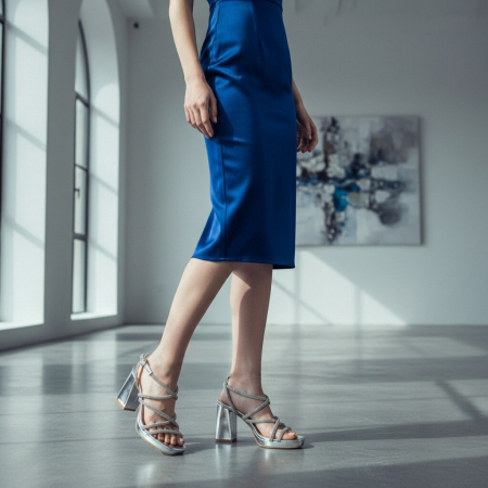 Damă - Sandale elegante cu toc A24-1062argintiu