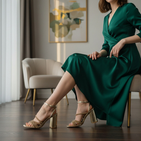 Damă - Sandale elegante cu toc A24-1063auriu