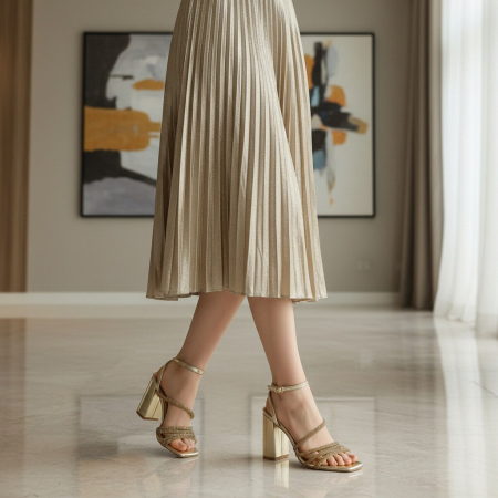 Damă - Sandale elegante cu toc A24-1063auriu