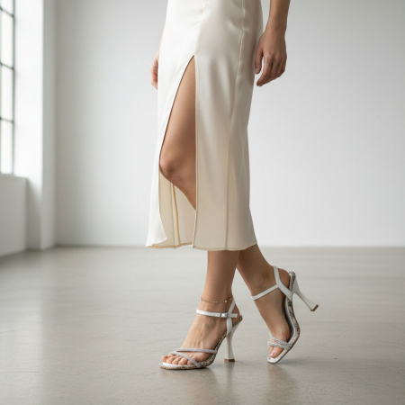 Damă - Sandale elegante cu toc A26-691alb