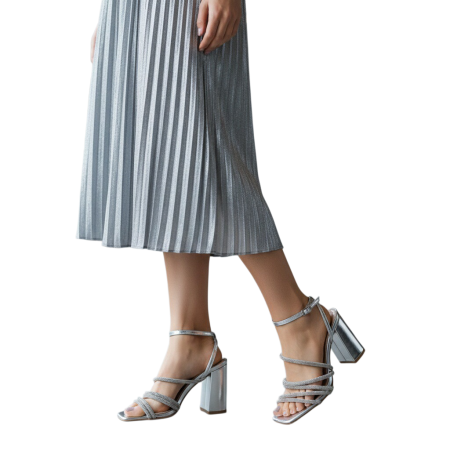 Damă - Sandale elegante cu toc A24-1063argintiu
