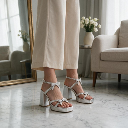 ÎNCĂLȚĂMINTE DAMĂ 49.99 - Sandale elegante cu toc A25-1909argintiu