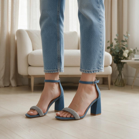 Damă - Sandale elegante cu toc A24-1061denim