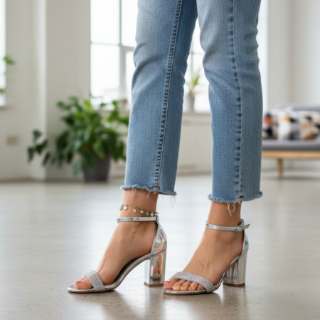 ÎNCĂLȚĂMINTE DAMĂ 39.99 - Sandale elegante cu toc L-60argintiu