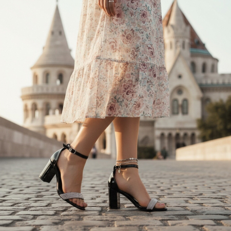 Sandale - Sandale elegante cu toc L-60negru