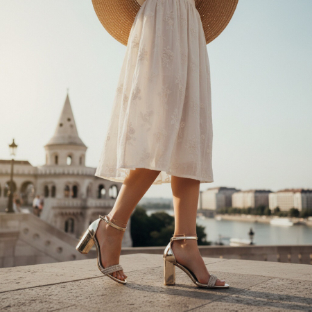 ÎNCĂLȚĂMINTE DAMĂ 39.99 - Sandale elegante cu toc L-60sampanie