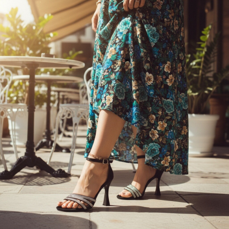 Sandale elegante cu toc piramidal A24-1058negru [7]