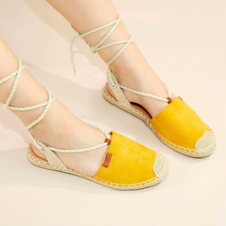 Espadrile - Espadrile cu model perforat si snur pe picior F-79galben