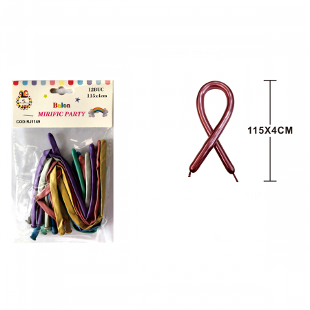 Baloane - Set 12 baloane pentru modelaj din latex metalizate 115 x 4 cm RJ1149