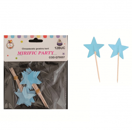 Accesorii party - Set 12 decoratiuni pentru tort cu stelute QT9557