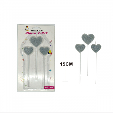 Lumânări tort - Set 3 lumanari aniversare pentru tort in forma de inimioara 15 cm LZ2519