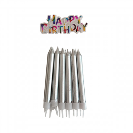 Lumânări tort - Set 12 lumanari aniversare pentru tort cu suport ' Happy Birthday ' 9 cm LZ2669