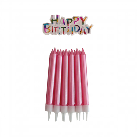 Lumânări tort - Set 12 lumanari aniversare pentru tort cu suport ' Happy Birthday ' 9 cm LZ2670