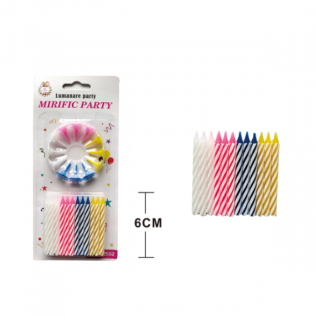 Lumânări tort - Set 12 lumanari aniversare pentru tort cu suport 6 cm LZ2502