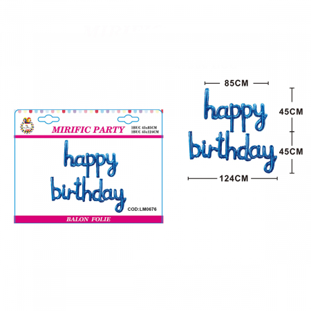 Baloane - Set 2 baloane din folie de aluminiu 'Happy birthday' 124 x45 cm LM0676