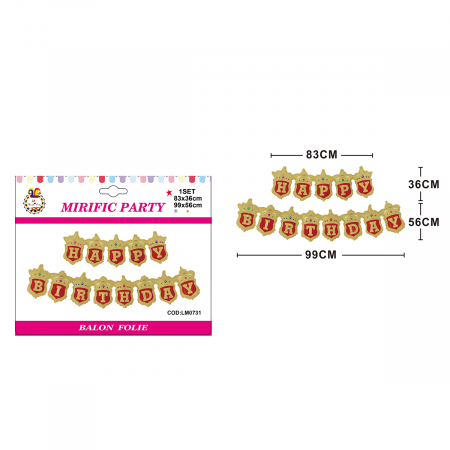 Baloane - Set 2 baloane din folie de aluminiu tip ghirlanda ' Happy Birthday' LM0731