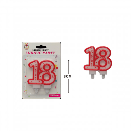 Lumânări tort - Set 2 lumanari aniversare pentru tort cifra ' 18 ' 8 cm LZ2588