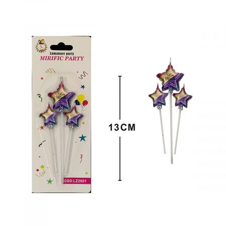 Lumânări tort - Set 3 lumanari aniversare pentru tort forma stea ' La Multi Ani ' 13 cm LZ2601
