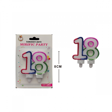 Lumânări tort - Set 2 lumanari aniversare pentru tort cifra ' 18 ' 8 cm LZ2586
