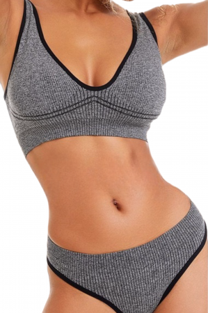 Seturi și Compleuri - Set 2 piese lenjerie intima, bustiera push-up si chiloti brazilieni XXP-6775gri deschis