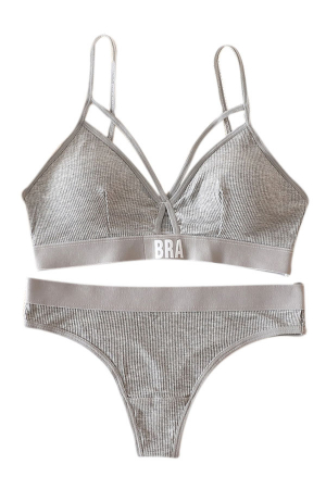 Seturi și Compleuri - Set 2 piese lenjerie intima, sutien push-up si chiloti tanga XBX-8827gri deschis