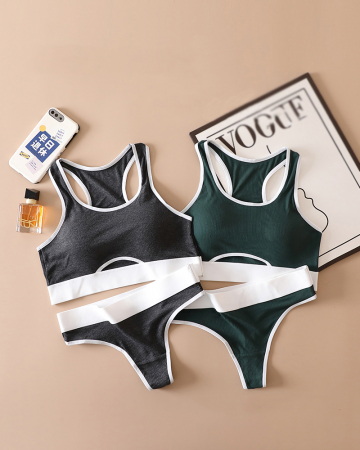 Seturi și Compleuri - Set 2 piese lenjerie intima, bustiera push-up si chiloti tanga XXP-8825