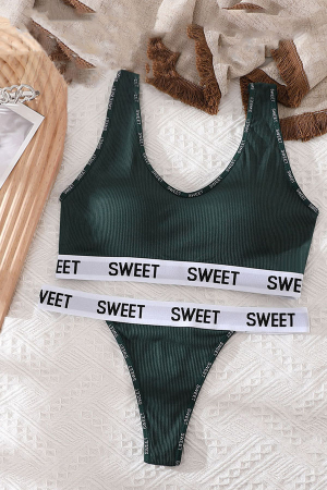 Seturi și Compleuri - Set 2 piese lenjerie intima, bustiera push-up si chiloti tanga XBX-8863verde
