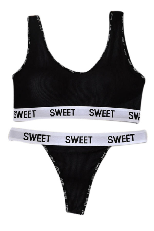 Seturi și Compleuri - Set 2 piese lenjerie intima, bustiera push-up si chiloti tanga XBX-8863negru