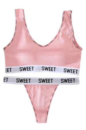Seturi și Compleuri - Set 2 piese lenjerie intima, bustiera push-up si chiloti tanga XBX-8863roz