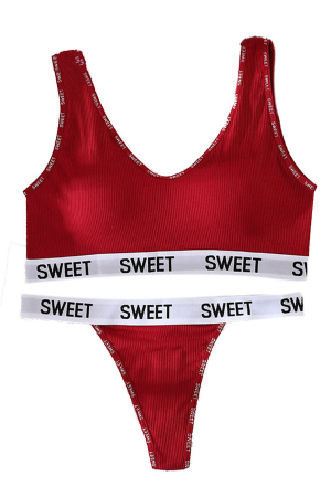 Seturi și Compleuri - Set 2 piese lenjerie intima, bustiera push-up si chiloti tanga XBX-8863visiniu