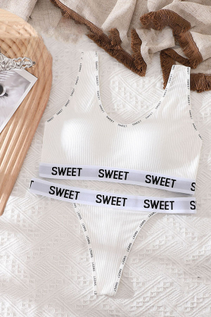 Seturi și Compleuri - Set 2 piese lenjerie intima, bustiera push-up si chiloti tanga XBX-8863alb