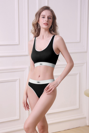 Seturi și Compleuri - Set 2 piese lenjerie intima, bustiera push-up si chiloti tanga XXP-2314negru