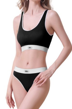 Seturi și Compleuri - Set 2 piese lenjerie intima, bustiera push-up si chiloti tanga XXP-2314negru