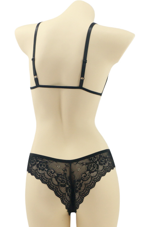 Seturi și Compleuri - Set 2 piese lenjerie intima cu dantela, sutien si chiloti brazilieni MG-7318negru