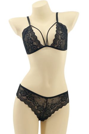 Seturi și Compleuri - Set 2 piese lenjerie intima cu dantela, sutien si chiloti brazilieni MG-7318negru
