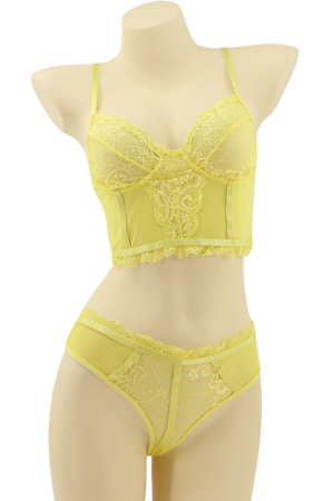 Seturi și Compleuri - Set 2 piese lenjerie intima cu dantela, top si chiloti tanga MG-8576galben