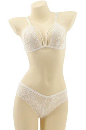 Seturi și Compleuri - Set 2 piese lenjerie intima cu dantela, sutien si chiloti brazilieni MG-7318alb