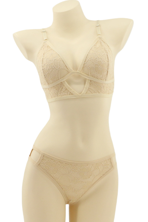 Seturi și Compleuri - Set 2 piese lenjerie intima cu dantela, top si chiloti brazilieni MG-7308bej