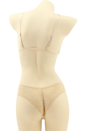 Seturi și Compleuri - Set 2 piese lenjerie intima cu dantela, sutien si chiloti brazilieni MG-7318bej