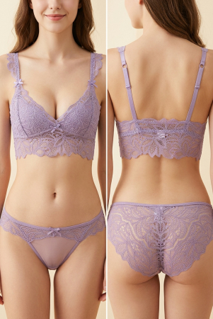 Seturi și Compleuri - Set 2 piese lenjerie intima cu dantela, top si chiloti clasici MG-3208mov