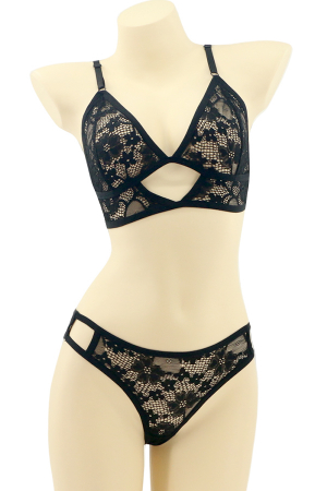 Seturi și Compleuri - Set 2 piese lenjerie intima cu dantela, top si chiloti brazilieni MG-7308negru